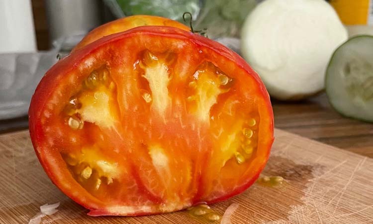 Freshly sliced tomato